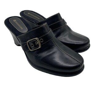 Naturalizer Womens Shoes Mules Clogs Wedge Slip On Black Leather Size 8.5in